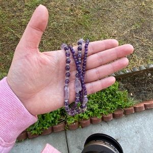 Amethyst purple beaded 16.5” long necklace 925 SS